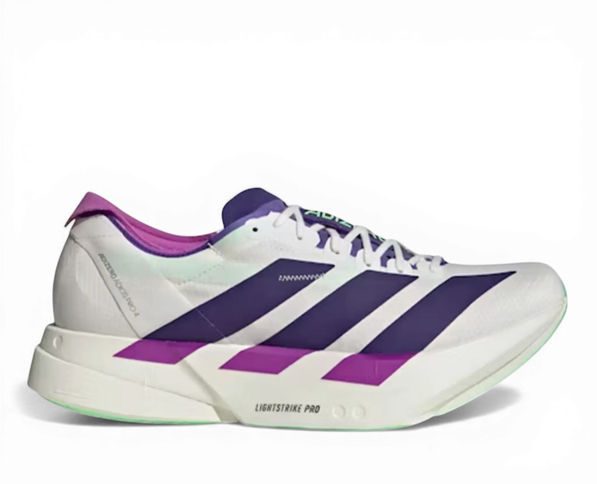 Adidas Adizero Adios Pro 4 Running Shoes – White / Purple / Lime