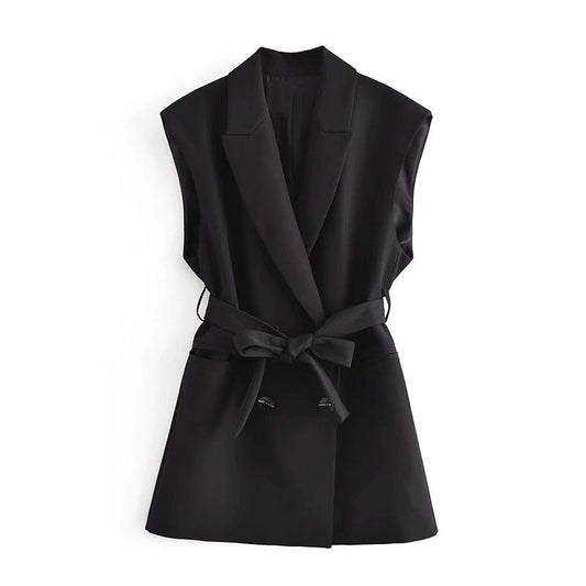 Women Vest Pure Color Tied Slim Fit Vest